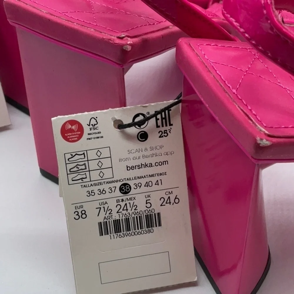 Bershka mid heel T-bar sandals in hot pink